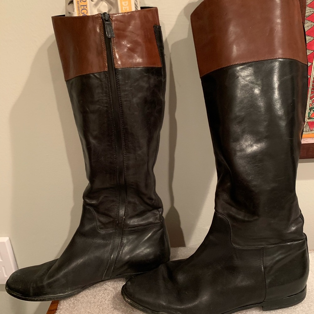 Cole Haan black and white leather riding boots